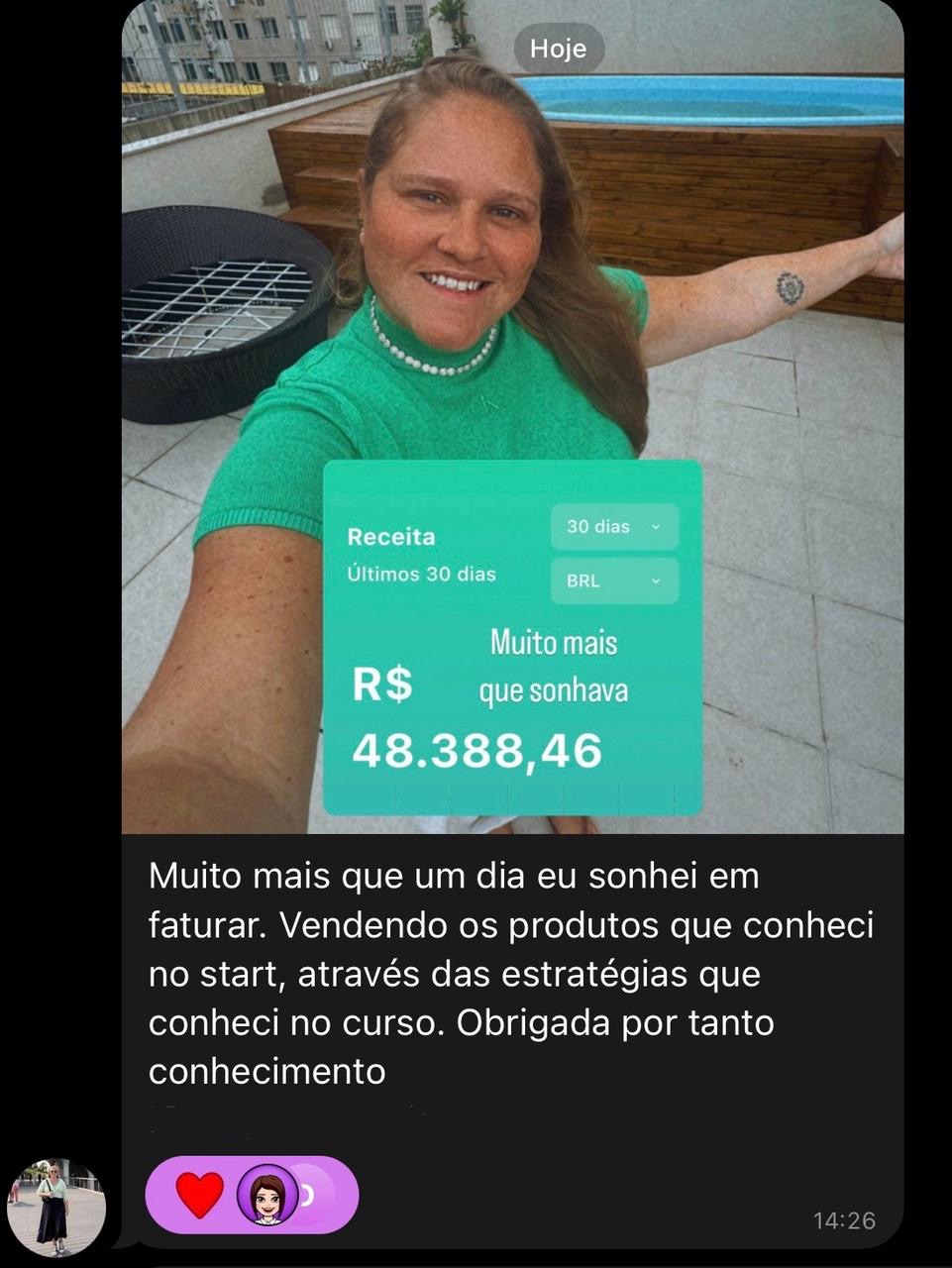 Depoimento exibido no checkout, imagem 3